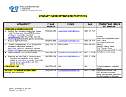 CONTACT INFORMATION FOR PROVIDERS DEPARTMENT PHONE