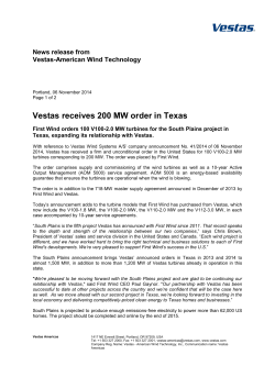Vestas receives 200 MW order in Texas News release from