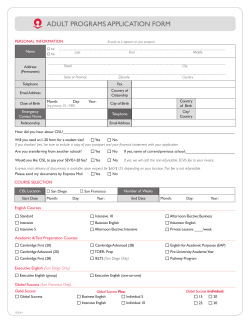 ADULT PROGRAMS APPLICATION FORM PERSONAL INFORMATION