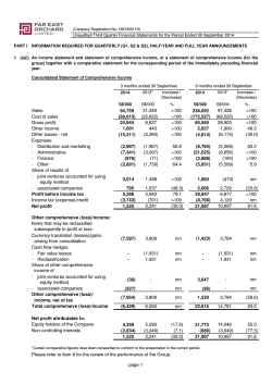 Unaudited Third Quarter Financial Statements for the Period Ended 30... 2013* Increase / PART I