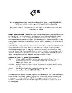 ZS Pharma Announces Late Breaking Presentation of Phase 3 HARMONIZE... Trial Results in Patients with Hyperkalemia at AHA Annual Meeting