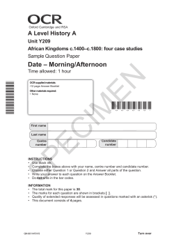 SPECIMEN Date – Morning/Afternoon  A Level History A