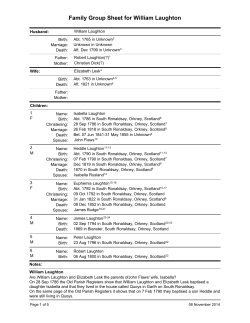 Family Group Sheet for William Laughton Husband: Birth: Marriage: