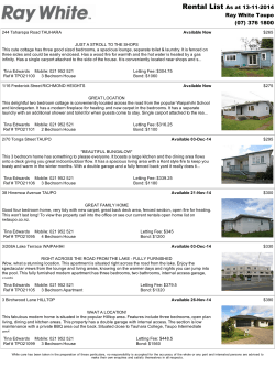 Rental List As at 13-11-2014 Ray White Taupo (07) 376 1800