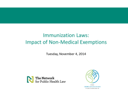 Immunization Laws: Impact of Non-Medical Exemptions  Tuesday, November 4, 2014