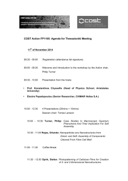 COST Action FP1105: Agenda for Thessaloniki Meeting