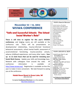 WSSWA CONFERENCE November 13 – 14, 2014 WSSWA NEWSLETTER