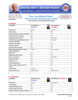 “Vote	Your	Biblical	Values” 2014	General	Election	Voter	Guide   GOVERNOR 