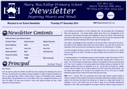 Welcome to our School Newsletter Thursday 6 November 2014