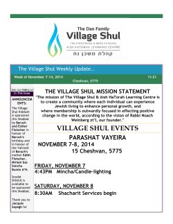 THE VILLAGE SHUL MISSION STATEMENT The Village Shul Weekly Update..