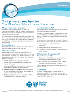 fyi Your primary care physician Your Blue Care Network connection to care bcbsm.com