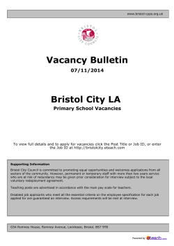 Vacancy Bulletin Bristol City LA 07/11/2014 Primary School Vacancies