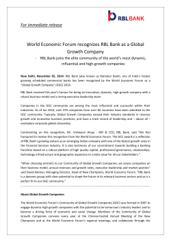 World Economic Forum recognizes RBL Bank as a Global Growth Company