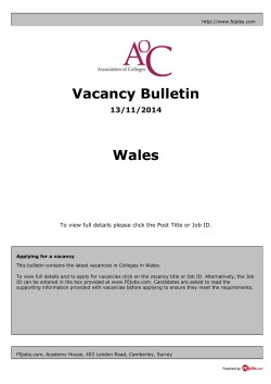 Vacancy Bulletin Wales 13/11/2014