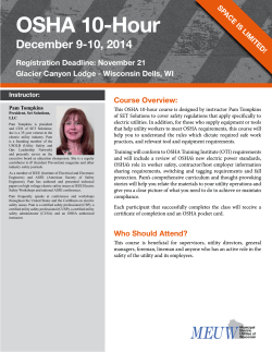 OSHA 10-Hour December 9-10, 2014 Registration Deadline: November 21