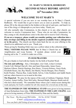 SECOND SUNDAY BEFORE ADVENT 16 November 2014 WELCOME TO ST MARY’S