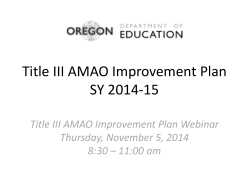 Title III AMAO Improvement Plan SY 2014-15 Thursday, November 5, 2014