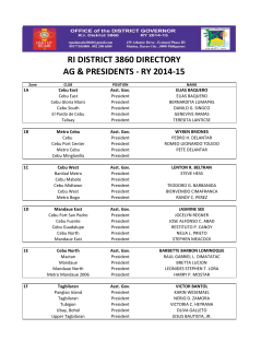 RI DISTRICT 3860 DIRECTORY AG &amp; PRESIDENTS - RY 2014-15