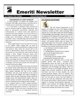 Emeriti Newsletter REMEMBERING DR. MARY SPANGLER LIFE SCIENCES DEPARTMENT