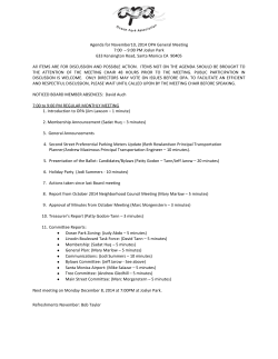 Agenda for November10, 2014 OPA General Meeting