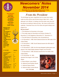 Newcomers’ Notes November 2014 From the President