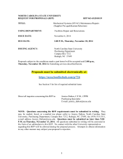 NORTH CAROLINA STATE UNIVERSITY REQUEST FOR PROPOSALS (RFP) RFP #63-JGD10119 TITLE: