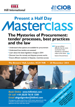 “ Present a Half Day The Mysteries of Procurement: tender processes, best practices