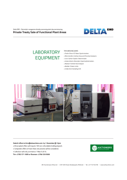 LABORATORY EQUIPMENT Private Treaty Sale of Functional Plant Areas