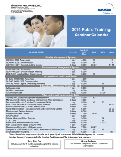 2014 Public Training/ Seminar Calendar Quality Management System