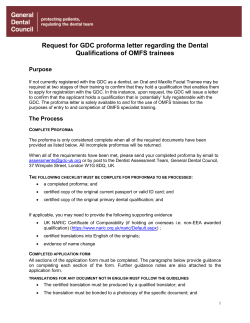 Request for GDC proforma letter regarding the Dental Purpose