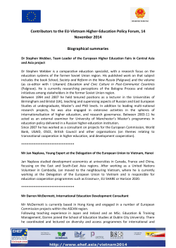 Contributors to the EU-Vietnam Higher-Education Policy Forum, 14 November 2014  Biographical summaries