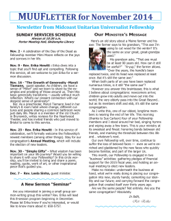 MUUF LETTER for November 2014 Newsletter from Midcoast Unitarian Universalist Fellowship Our M