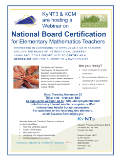National Board Certification for Elementary Mathematics Teachers  KyNT3 &amp; KCM
