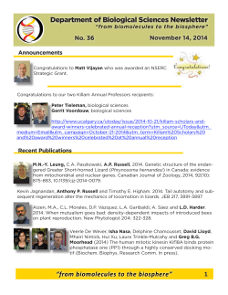 Department of Biological Sciences Newsletter November 14, 2014 No. 36 Announcements