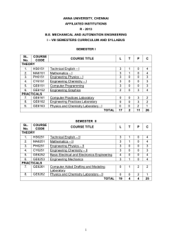 ANNA UNIVERSITY, CHENNAI AFFILIATED INSTITUTIONS R - 2013 B.E. MECHANICAL AND AUTOMATION ENGINEERING