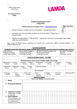 Audition Application Form Entry 2015