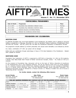 FORTHCOMING PROGRAMMES Volume 5 - No. 11 | November 2014