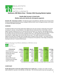 Baltimore, MD Metro Area &ndash; October 2014 Housing Market Update