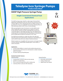 Teledyne Isco Syringe Pumps 500SP High Pressure Syringe Pump Product Data Sheet