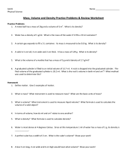 Mass, Volume and Density Practice Problems &amp; Review Worksheet