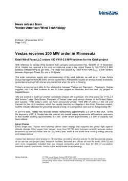 Vestas receives 200 MW order in Minnesota News release from