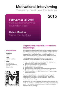 2015 Motivational Interviewing Professional Development Workshops February 26-27 2015
