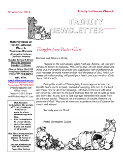TRINITY NEWSLETTER  Thoughts from Pastor Chris