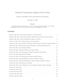 Advanced Commutative Algebra Lecture Notes November 14, 2014