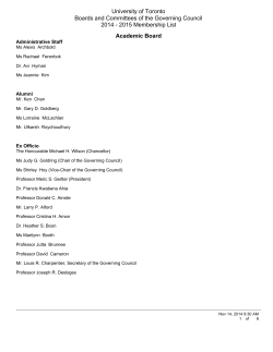University of Toronto Boards and Committees of the Governing Council Academic Board