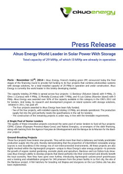 Press Release Akuo Energy World Leader in Solar Power With Storage