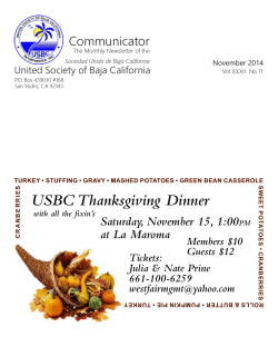 USBC Thanksgiving Dinner Communicator Saturday, November 15, 1:00 at La Maroma