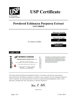 USP Certificate Powdered Echinacea Purpurea Extract LOT F0D018