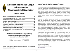 American Radio Relay League Indiana Section Notes From the Section Manager’s Desk…