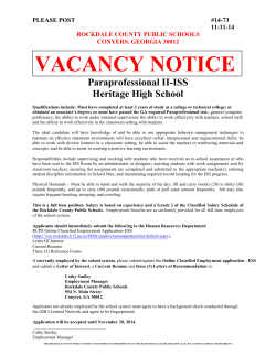 VACANCY NOTICE  Paraprofessional II-ISS Heritage High School